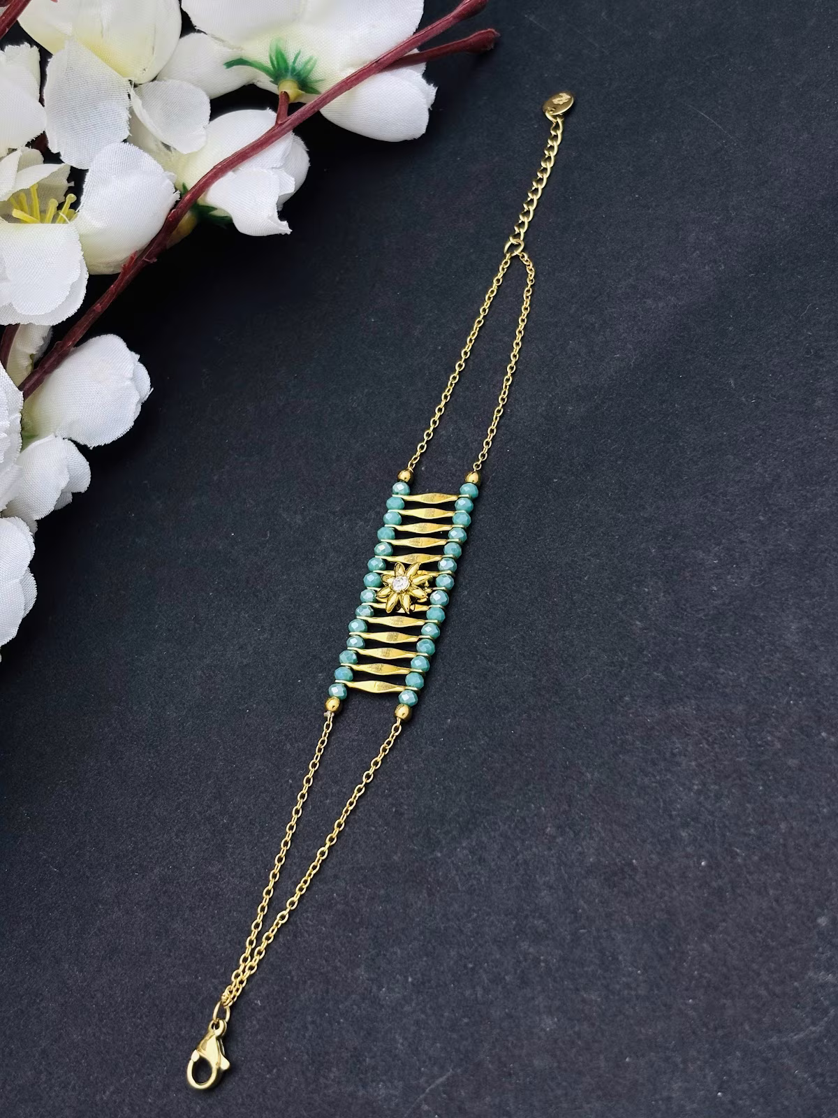 Floral Rail Bracelet – Green