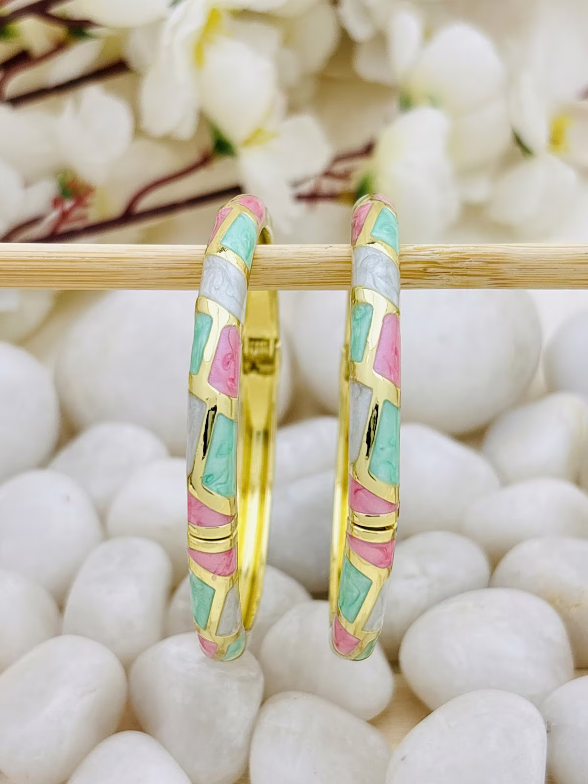 Mosaic Meenakari Kada – Mint-Pink