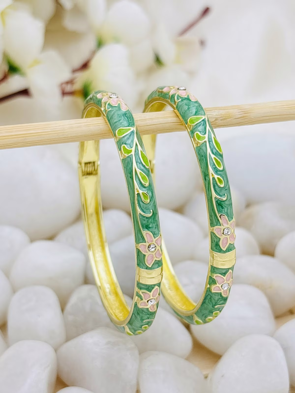 Botanical Meenakari Kada – Jade Green