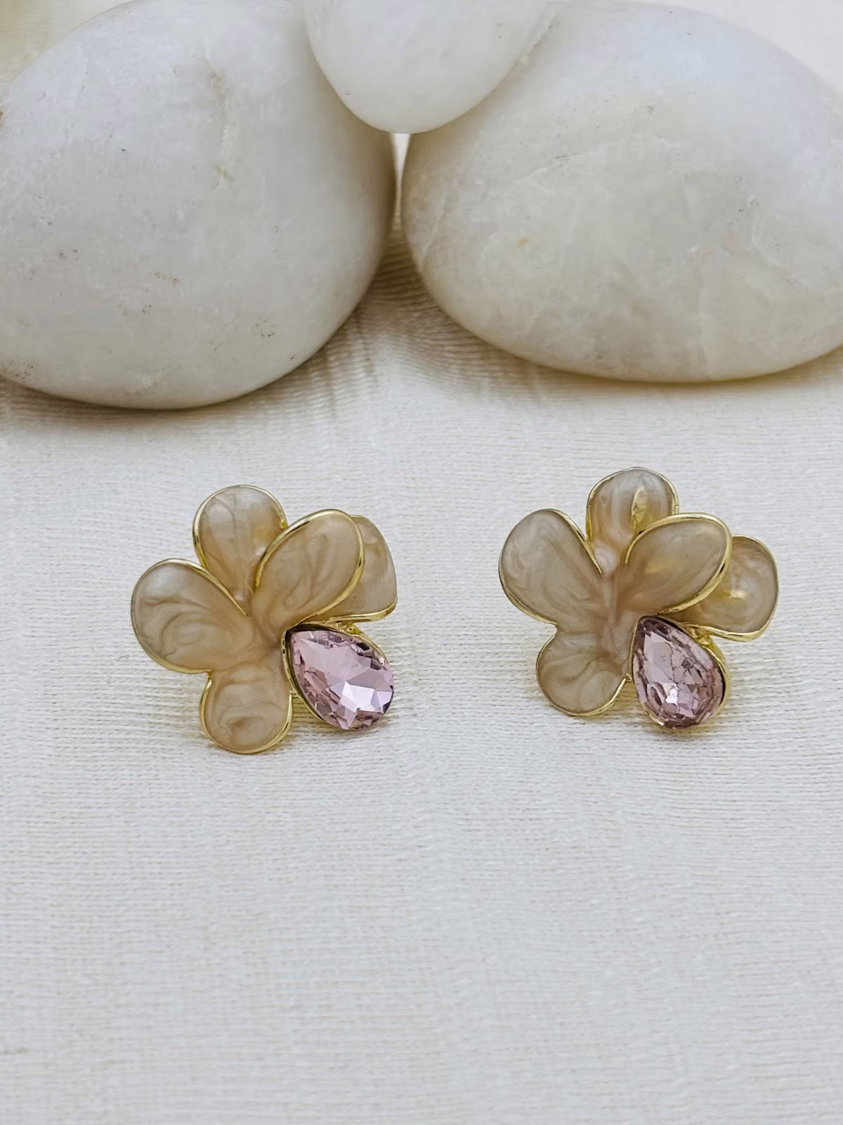 Crystal Enamel Studs – Pink